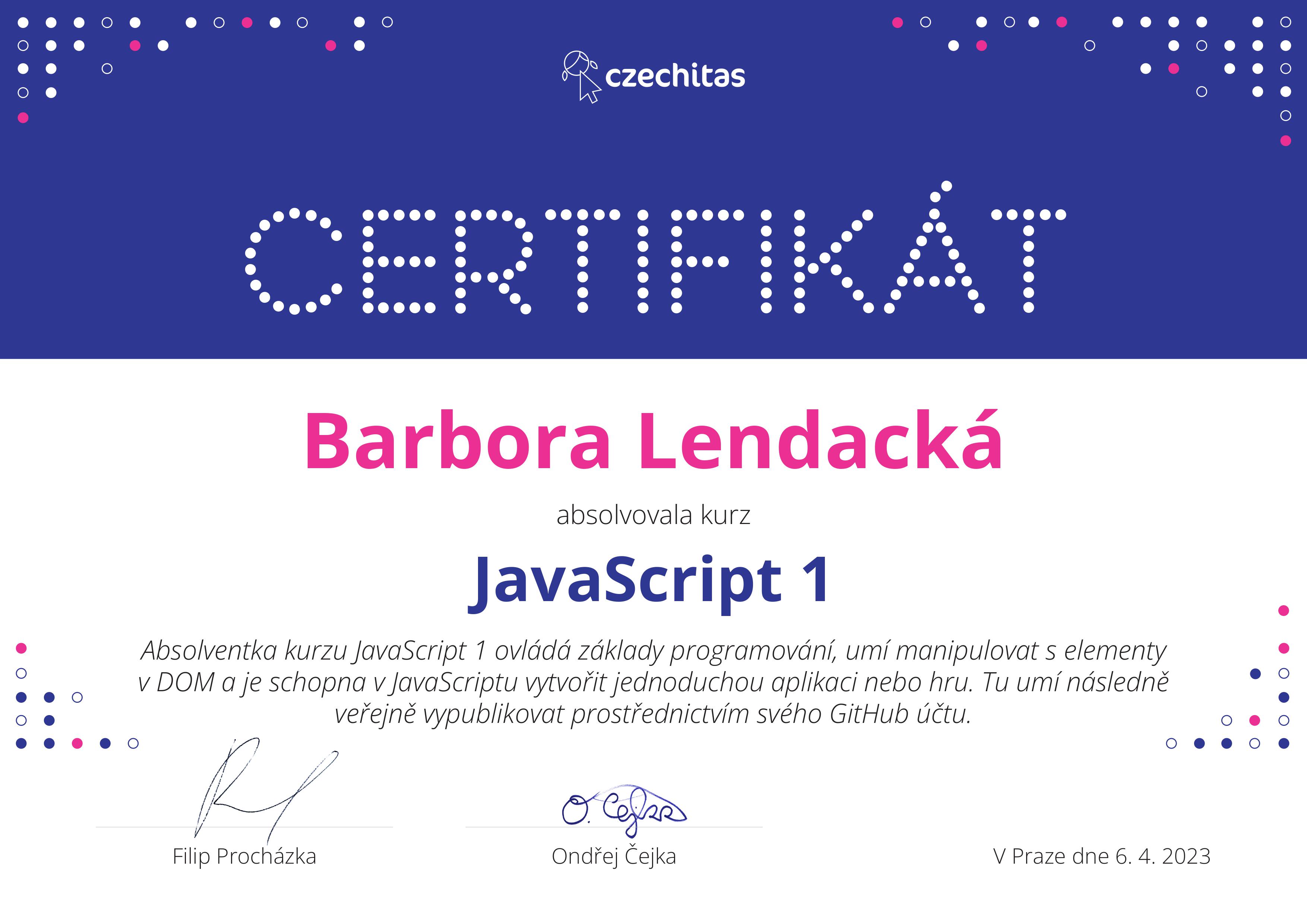 foto certifikátu JS1